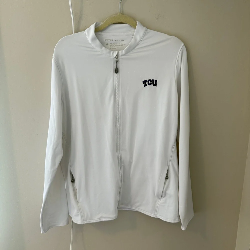 Peter Millar TCU Horned Frogs Full Zip Performance Jacket White XL UPF 50+